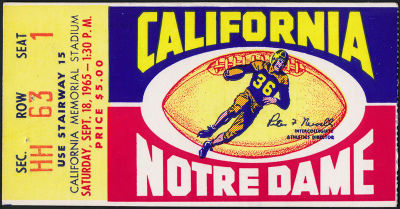 1965 Cal vs Notre Dame Football Ticket