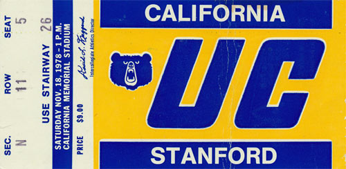 1978 Cal vs Stanford Big Game Football Ticket