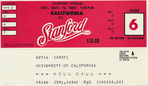 1983 Stanford vs Cal Big Game Football Ticket