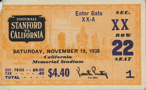 1938 Stanford vs. Cal Big Game Football Ticket