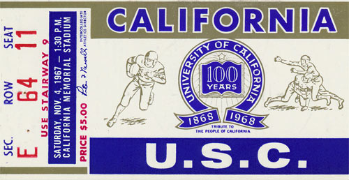 1967 Cal vs USC Football Ticket