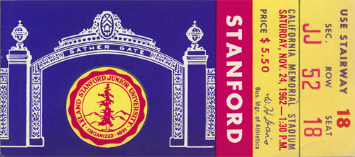 1962 Stanford vs Cal Big Game Football Ticket