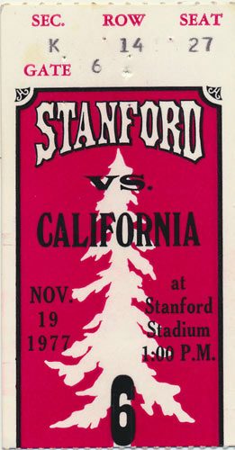 1977 Stanford vs Cal Big Game Football Ticket