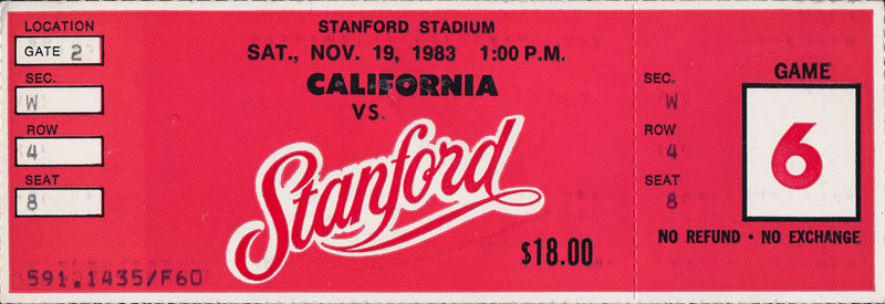 1983 Cal vs Stanford Big Game Football Ticket