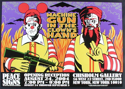 Chuck Sperry - Firehouse Machine Gun In The Clown's Hand - Peace Signs - Anti-War Movement Exhibition Poster