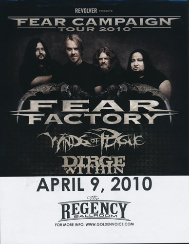 Fear Factory Fear Campaign Tour 2010 Flyer