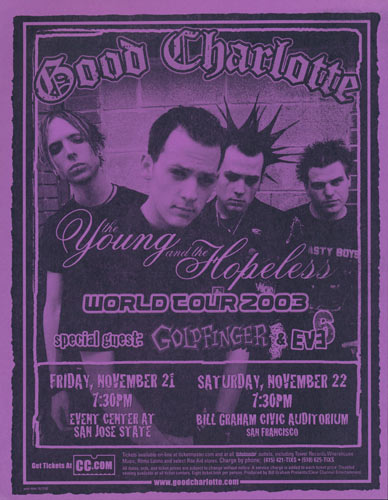 Good Charlotte The Young and the Hopeless Album Release World Tour 2003 Flyer