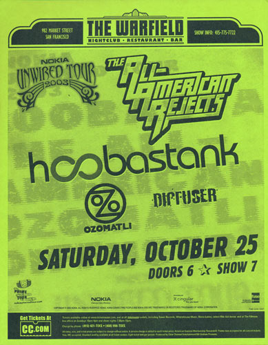 Hoobastank - Nokia Unwired Tour 2003 Flyer