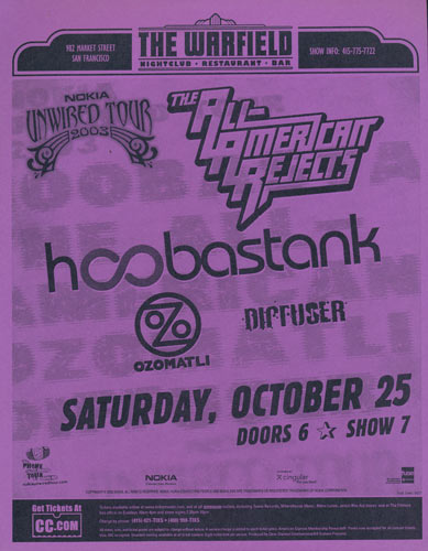 Hoobastank - Nokia Unwired Tour 2003 Flyer