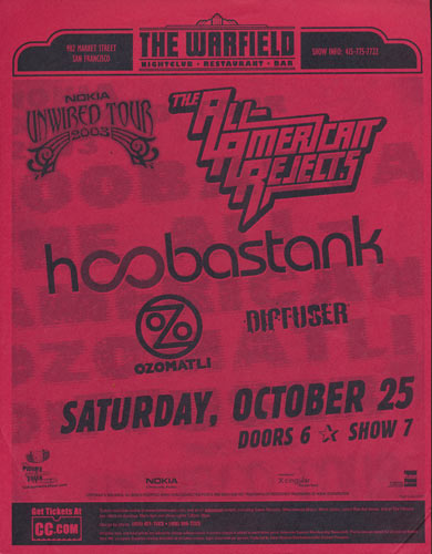 Hoobastank - Nokia Unwired Tour 2003 Flyer