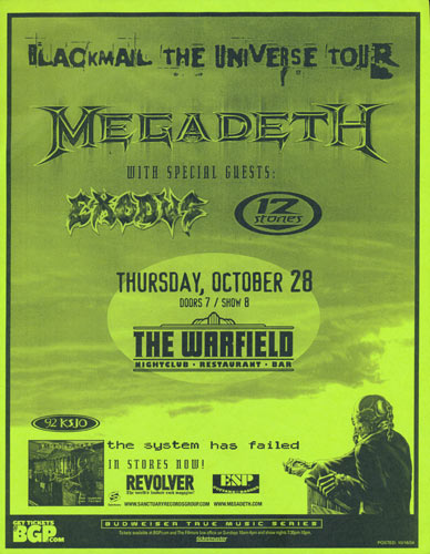 Megadeth - Blackmail the Universe Tour - The System Has Failed Album Release Flyer