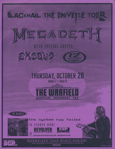 Megadeth - Blackmail the Universe Tour - The System Has Failed Album Release Flyer