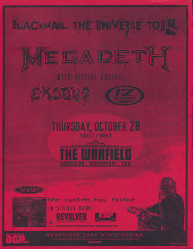 Megadeth - Blackmail the Universe Tour - The System Has Failed Album Release Flyer