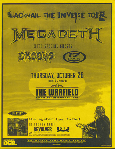 Megadeth - Blackmail the Universe Tour - The System Has Failed Album Release Flyer