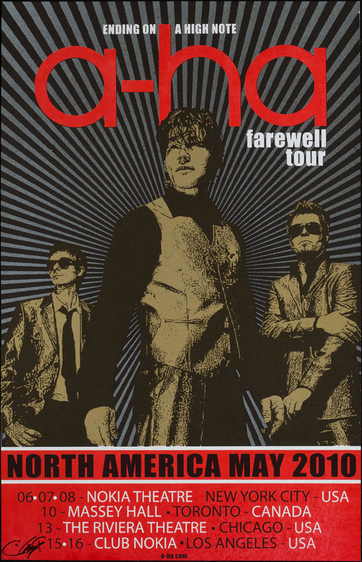 Ron Donovan A-Ha Farewell Tour May 2010 North America Poster