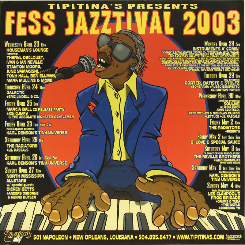 Jazz Cat Design Tipitina's Presents Fess Jazztival 2003 Poster