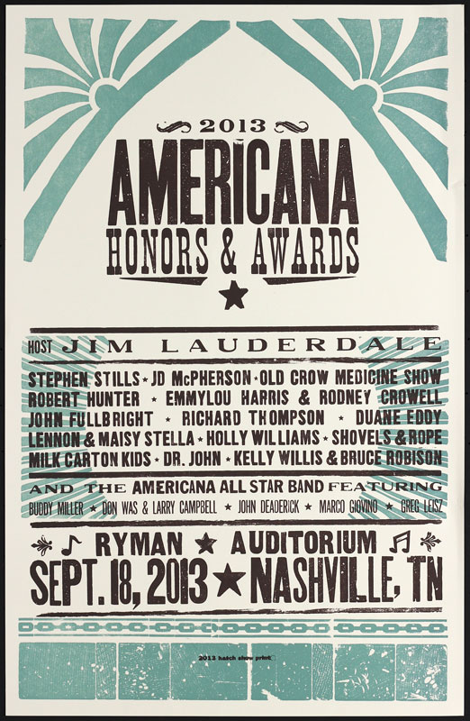 Hatch Show Print 2013 Americana Music Association Honors and Awards Poster