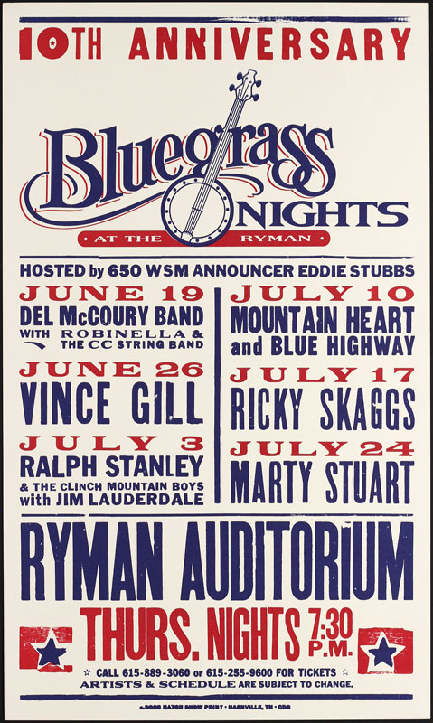 Hatch Show Print Bluegrass Nights - Vince Gill - Ricky Skaggs - at Ryman Auditorium Poster