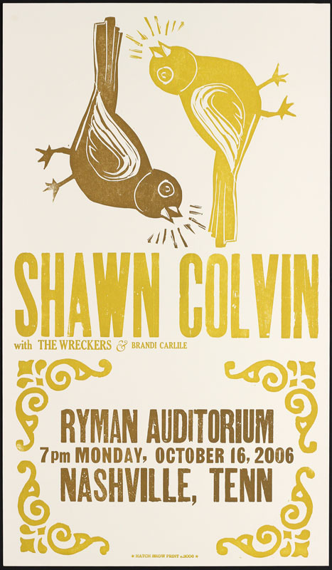 Hatch Show Print Shawn Colvin - The Wreckers - Brandi Carlile at Ryman Auditorium Poster