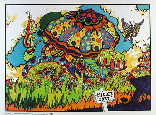 Middle Earth - Psychedelic  Mushrooms And  Butterflies Poster