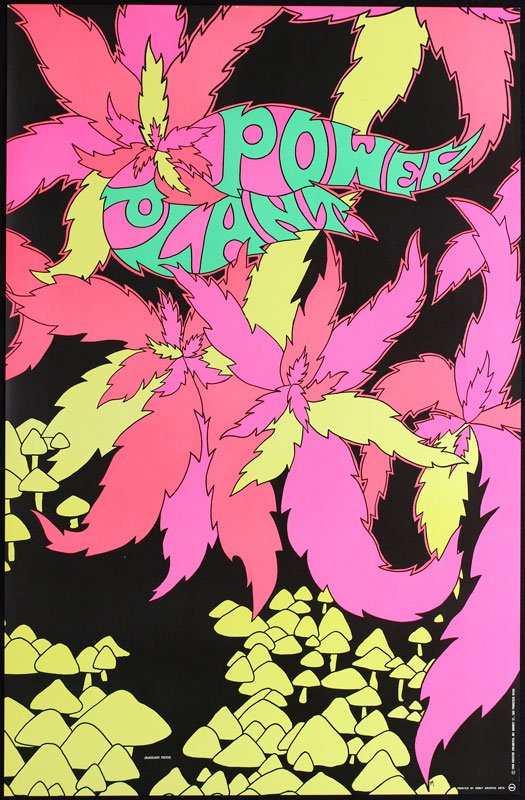 The Golden Dawn : Power Plant - Pot Leaves And Mushrooms Blacklight Poster