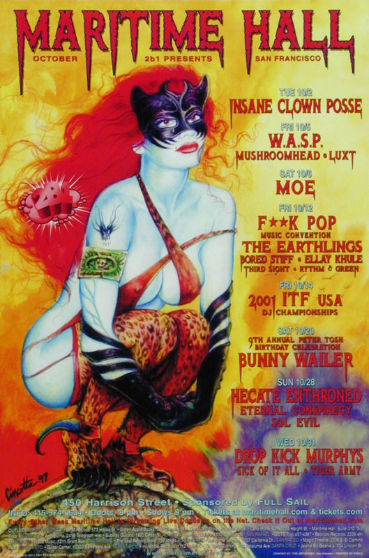 Cincotta Insane Clown Posse at Maritime Hall - W.A.S.P. moe. Hecate Enthroned Dropkick Murphys Sick of it All MHP #129 Poster