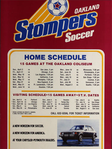 Oakland Stompers 1978 NASL Soccer Schedule Poster