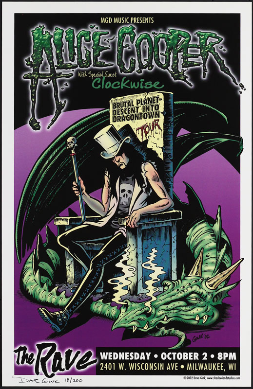 Dave Gink Alice Cooper Brutal Planet - Descent into Dragontown Tour Poster