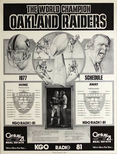 Oakland Raiders 1977 World Champions Football Schedule Poster