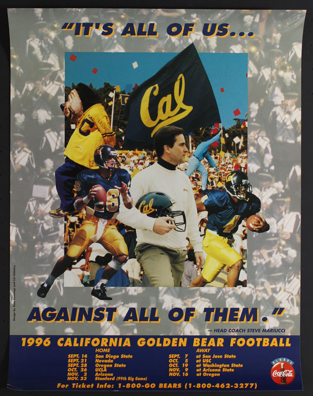 Cal Bears 1996 Football Season Schedule Coca-Cola Poster