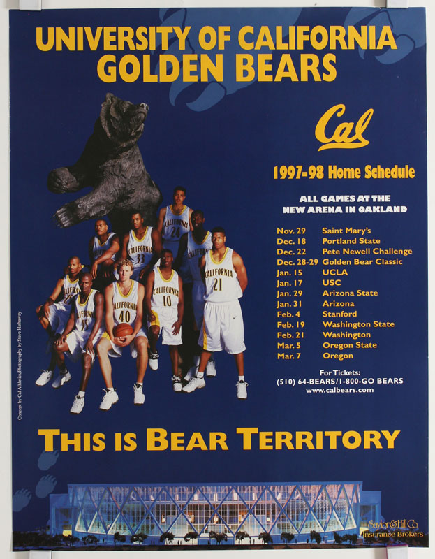 Photography: Steve Hathaway Cal Bears 1997-98 Basketball Season Home Schedule Poster