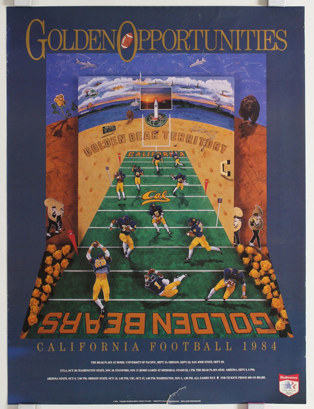 Cal Bears Golden Opportunities 1984 Football Season Schedule Budweiser Poster