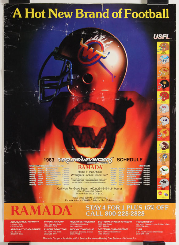 Arizona Wranglers 1983 Season USFL Schedule Football Poster