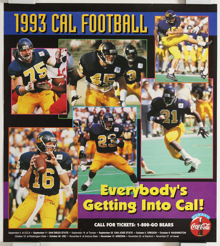 Cal Bears 1993 Football Season Schedule Coca-Cola Poster