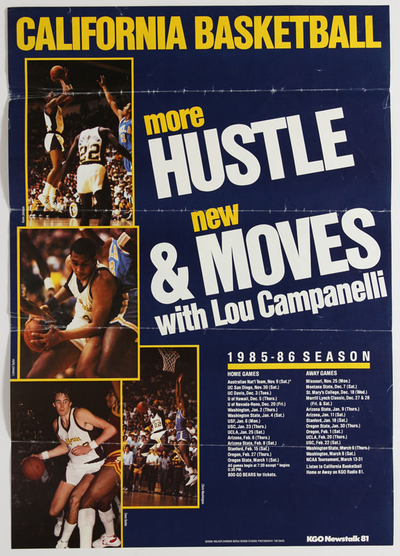 Photography: Tim Davis Cal Bears 1985-1986 Basketball Season Schedule Poster
