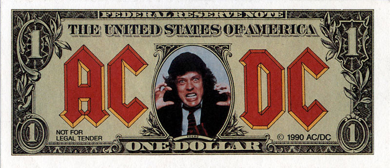 AC/DC In Rock We Trust Promotional Dollar Bill Flyer