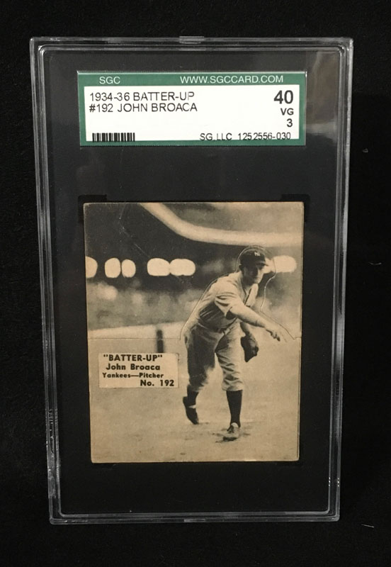 1934 Batter-Up John Broaca #192 SGC 3 VG Graded Baseball Card