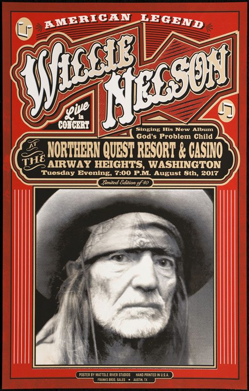 Franks Bros. Sales / Mattole River Studios Willie Nelson - God's Problem Child Album Performance Poster
