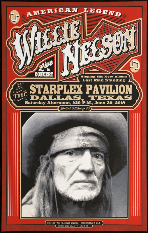 Franks Bros. Sales / Mattole River Studios Willie Nelson - Last Man Standing Album Performance Poster
