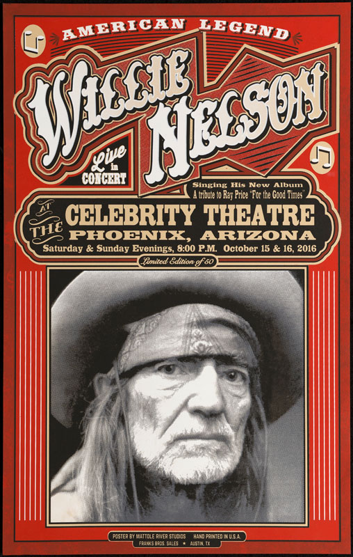 Franks Bros. Sales / Mattole River Studios Willie Nelson - Ray Price Tribute Album Performance Poster