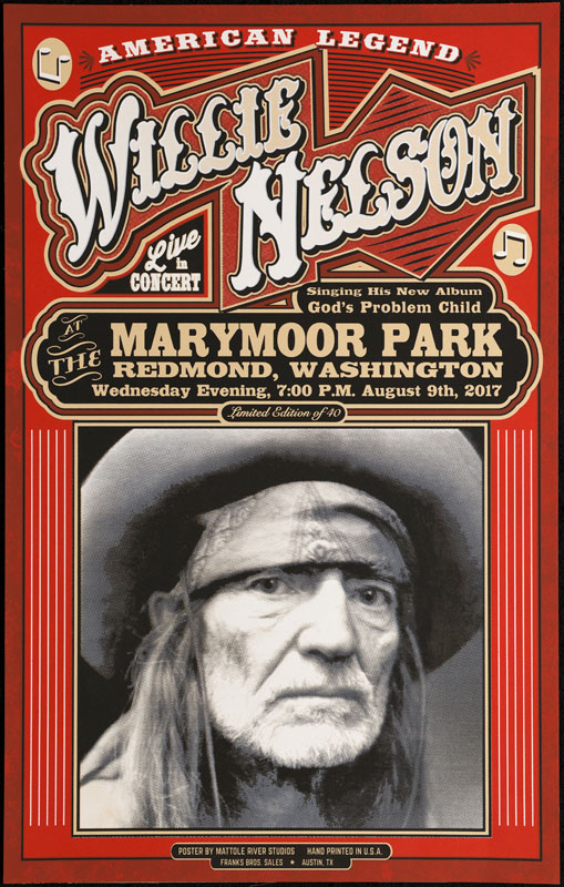 Franks Bros. Sales / Mattole River Studios Willie Nelson - God's Problem Child Album Performance Poster