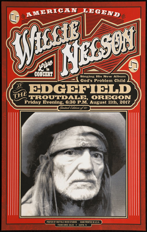 Franks Bros. Sales / Mattole River Studios Willie Nelson - God's Problem Child Album Performance Poster
