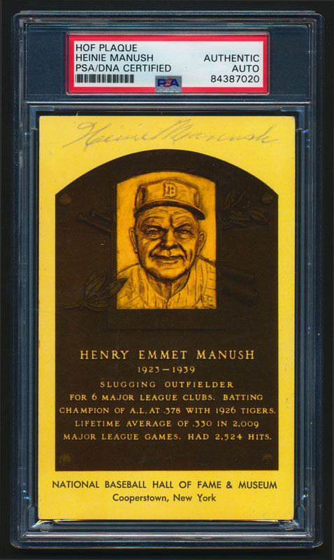 Heinie Manush Signed HOF Plaque PSA/DNA  Autographed Baseball Card