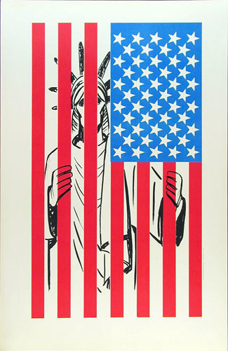 Bastian Statue of Liberty Behind Bars 60's Political Poster