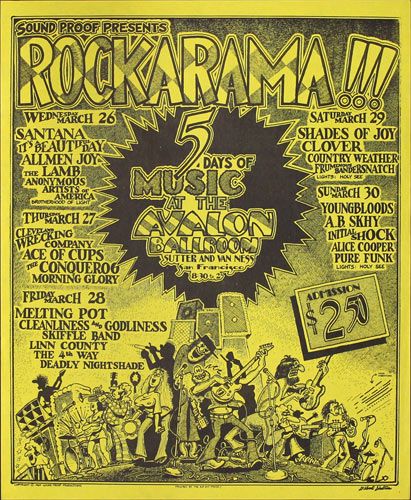 Gilbert Shelton Rockarama featuring Santana and Alice Cooper Poster