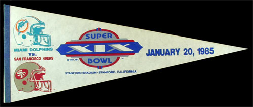 Super Bowl XIX 1985 San Francisco 49ers vs Miami Dolphins at Stanford University Football Pennant