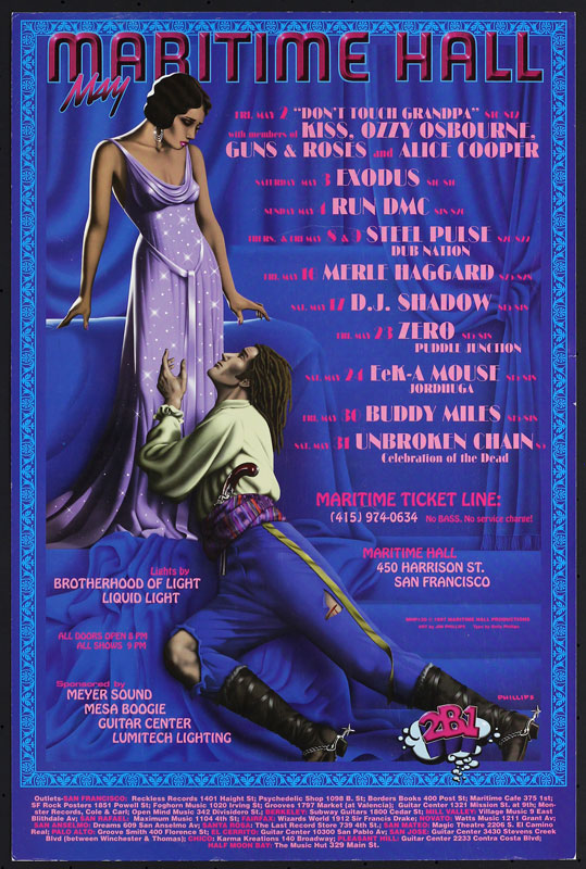 Jim Phillips Kiss at Maritime Hall - Ozzy Osbourne Guns and Roses Alice Cooper Exodus Run DMC MHP #30 Poster