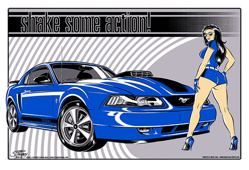 Stainboy Shake Some Action Blue Mustang Mach 1 Poster