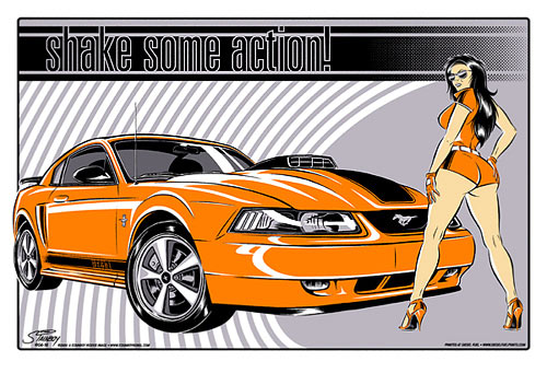 Stainboy Shake Some Action Orange Mustang Mach 1 Poster
