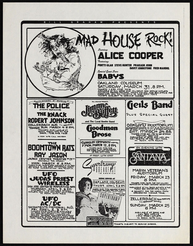 Randy Tuten Alice Cooper - The Police - AC/DC - Judas Priest - UFO - Jimmy Buffett Handbill